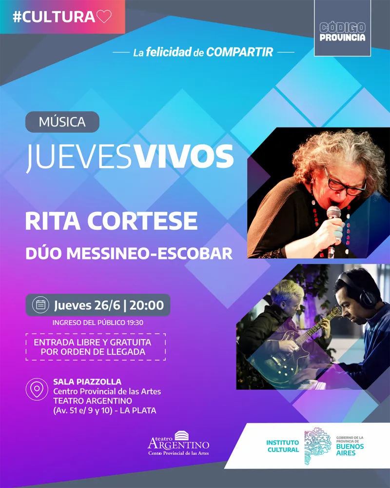 Rita Cortese y el dúo Messineo-Escobar se presentan en el ciclo Jueves Vivos